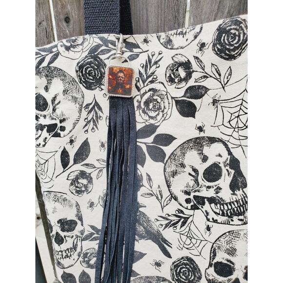 Handmade Halloween horror Leather Fringe purse bag charm keychain spooky vibes - Picture 4 of 4